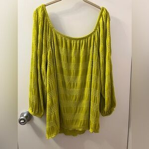 Cato Lime Green Smocked Blouse GORGEOUS! Like New! XL with Cold Shoulder